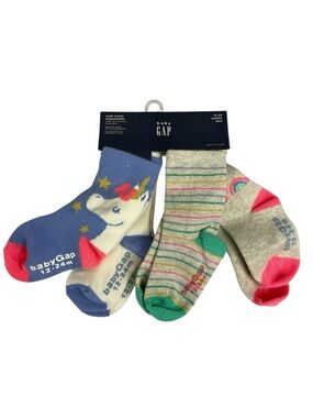 GAP Girls' 4 Pairs Unicorn & Rainbow Crew Socks Size 12-24M NWT